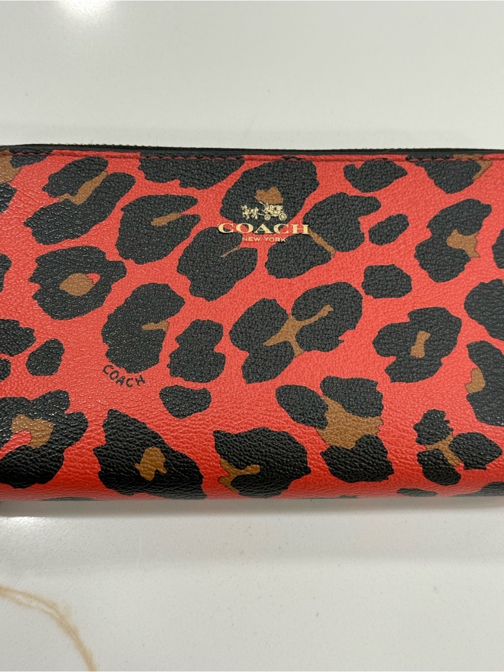 COACH Red Leopard Print Continental Wallet with Gold Logo